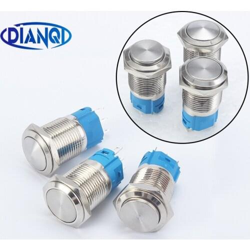 Silver Brass nickel plating 16mm metal push button switch new type Momentary NO NC 3pins press switch car switches