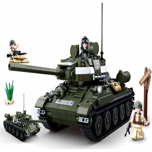 SLuban T-34 Tanks Military Soldiers Rifle Vehicle Tank Model Weapons Bricks Toy For Kids Birthday Christmas Gift boys Toys