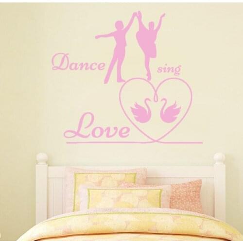 Man And Woman Dance Sing Love Wall Sticker Home Decor Removable Romantic Swans Wall Decals Living Room Bedroom Decoration Murals