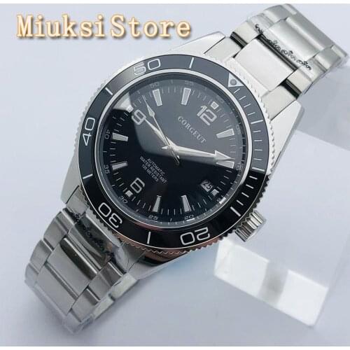 CORGEUT 41mm Mens Top Luxury Business Watch Sapphire Glass Ceramic Bezel Black Dial Luminous Date Waterproof Automatic Watch