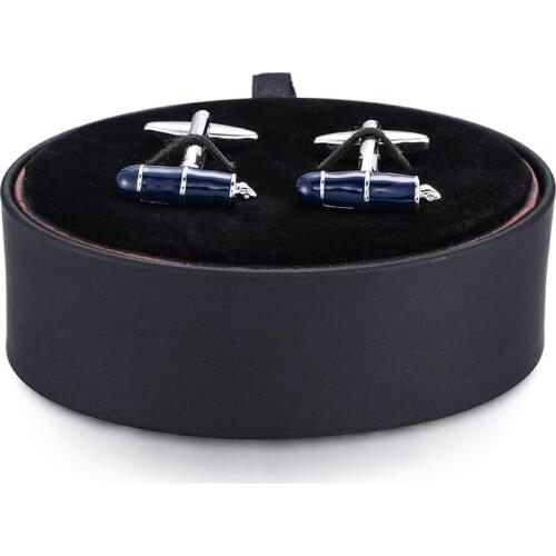 DY a set of high quality blue pen Cufflinks black leather box men French shirt Cufflinks box set free shipping