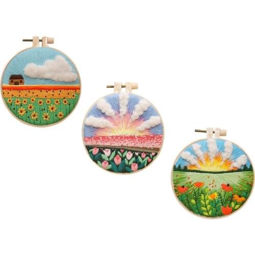 Pre-printed Cross Stitch Kit Home DIY Tools Floral Pattern Embroidery Hoop Art Handy Sewing Needlework Beginners Supplies