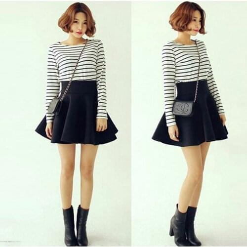 2020 New Women Mini Skirts Sweety Solid Preppy Style A-Line Skirt Students Girls High Waist Skirt Super Mini Short Skirt