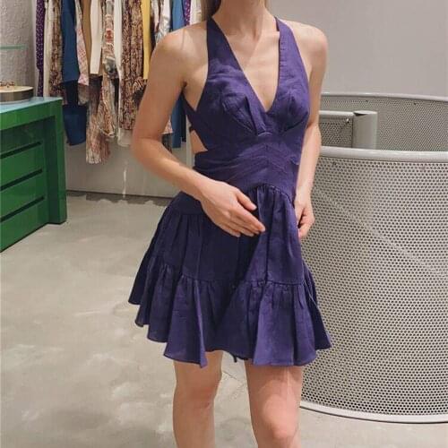 Temperament Fall 2021 New Sleeveless Cross Strap Halter Mini Dress