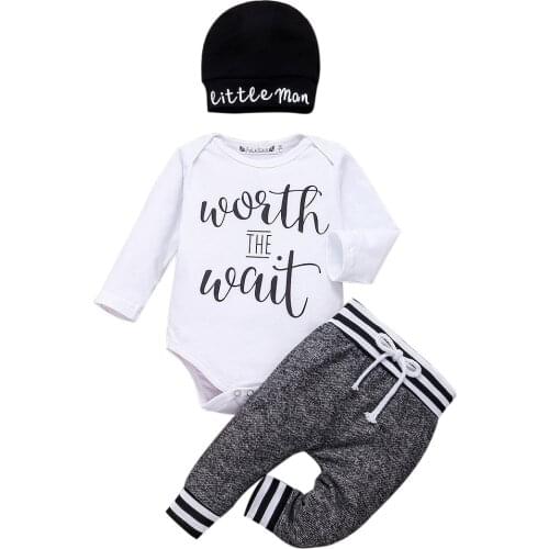 Toddler Newborn Infant Baby Boy Clothes Sets Little Brother Long Sleeve Romper Pant Hats Outfit Childrens Clothing Sets 3Pcs