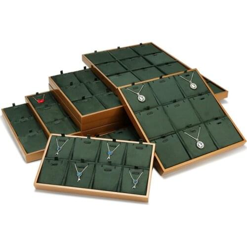 Luxuly Green Jewelry Organier Necklace Holder Display Tray Pendant Tray Long Chain Box