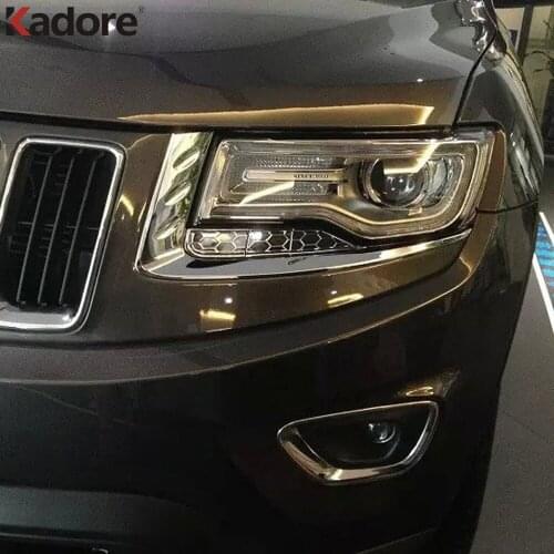 Front Headlight Eyebrow Cover Trim For Jeep Grand Cherokee 2014 2015 2016 2017 2018 Chrome Car Head Light Lamp Eyelid Trims 2pcs