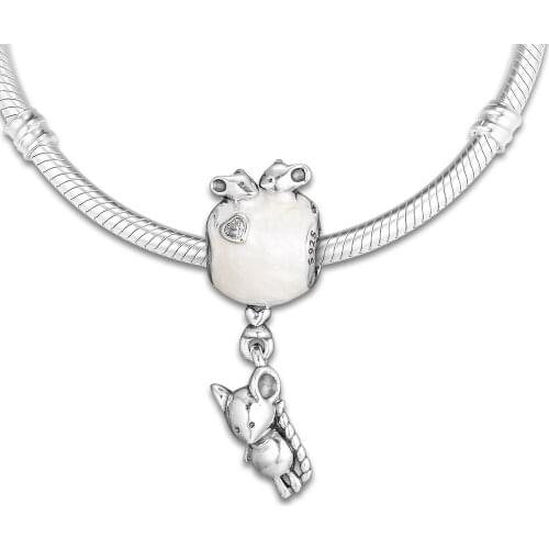 Fits For Pandora Charms Bracelets Mouse & Balloon Beads with Pearlescent Enamel 100% 925 Sterling-Silver-Jewelry Free Shipping
