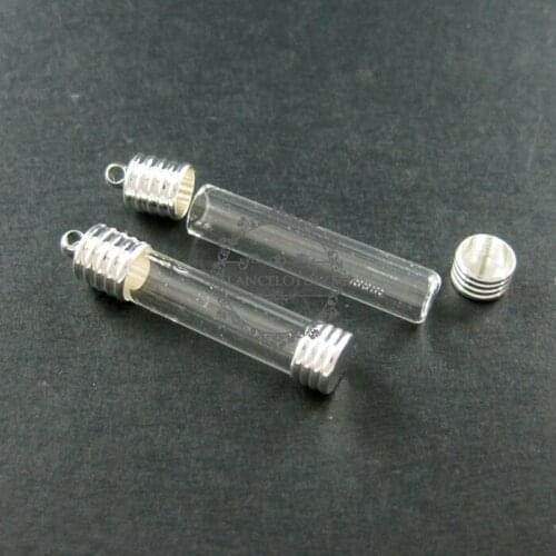 6x27mm transparent tube glass bottle 3mm mouth silver bail perfume vial pendant wish charm DIY supplies 1820230