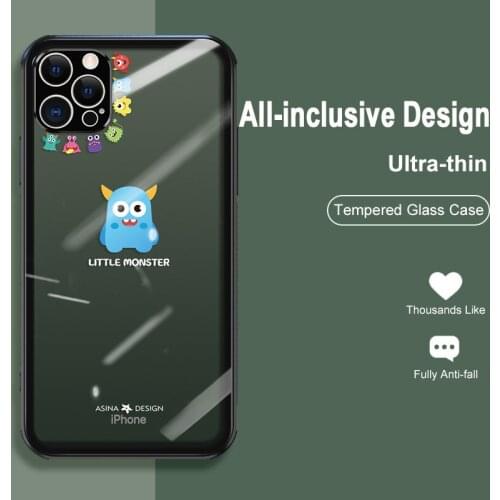 ASINA Transparent Tempered Glass Case for iPhone 11 12 Pro Max 12 Mini XS XR X Fashion Cartoon Cover For iPhone 7 8 Plus SE 2020