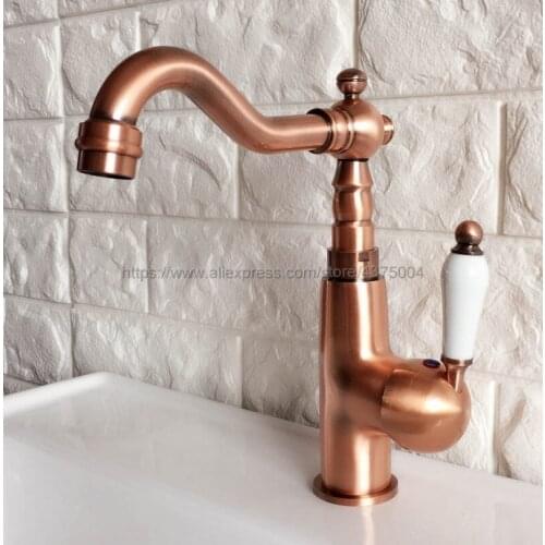 Bathroom Faucet Antique Red Copper 360 Degree Turn Basin Faucet Water Tap Single Handle Cold and Hot Water Nnf409