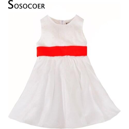 SOSOCOER Little Girl Party Dress Fashion White Lace Kids Dresses For Girls Costume High Quality Big Bow Girl Dress For Wedding