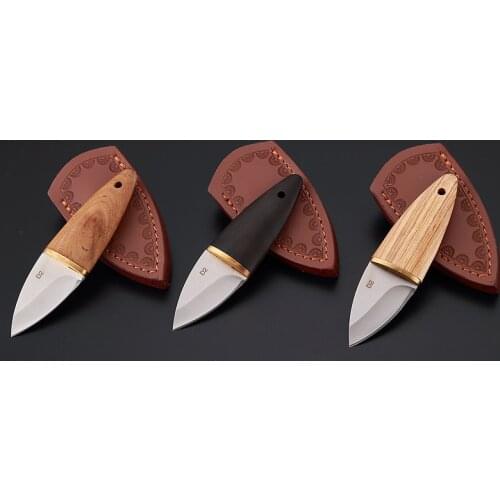 D2 Steel Mini Outdoor Camping Knife Wooden Handle Knife Tactical Survival Portable Olive Small Straight Knife