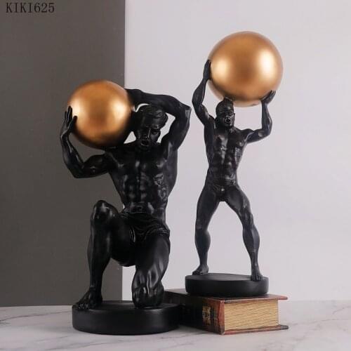American Hercules Ball Resin Statue Office Desktop Decoration Abstract Fitness Figure Sculpture Statuette Gift Home Decoration