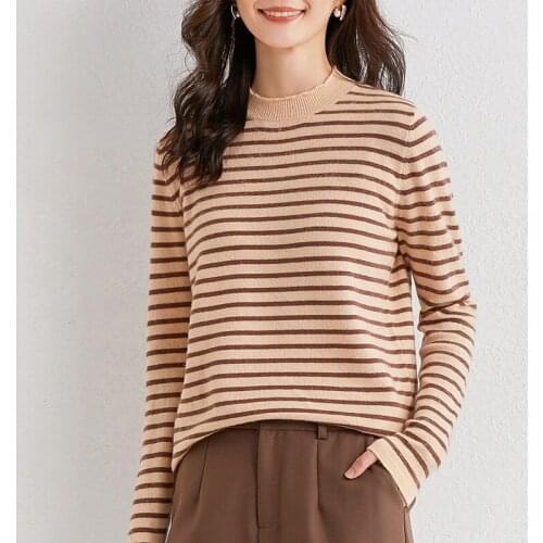 Loose Round Neck Cashmere Sweater Women”Fashion Authentic 100%Pure Wool Striped Bottoming Shirt 2020 Autumn Winter New Knit Top