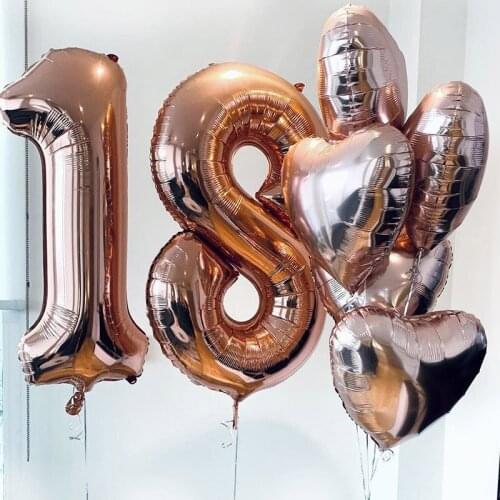 18 Years Old Birthday Balloon Rose Gold Heart Number 18th Happy Birthday Party Decoration Air Ballon Anniversary Party Supplies