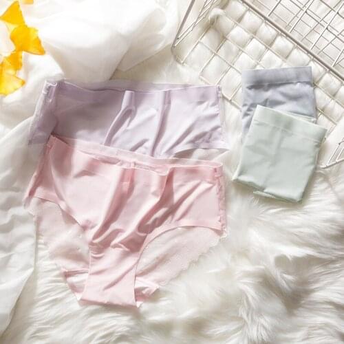 Wasteheart Women Fashion Purple Pink Cotton Mid Waist Panties One-Piece Seamless Underwear Lingerie Briefs Underpants M L XL