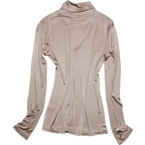 Womens silk turtleneck basic tees tops female elastic silk shirt TB1158