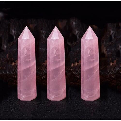 1pcs Natural Rock Pink Rose Quartz Crystal Wand Point Healing Mineral Stone Collection DIY Home Decor Hexagonal Treatment Stones