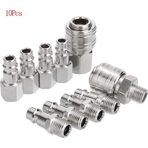 10pcs/set Quick Couplings BSP Air Line Fitting 1/4"Air Line Fitting Hose Compressor Fitting Connector for Pneumatic Tool