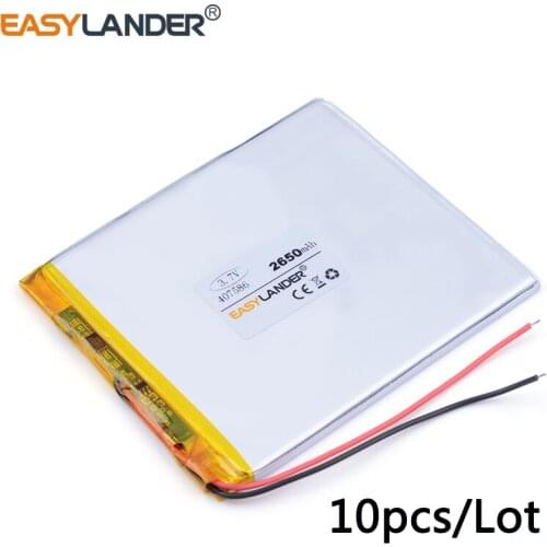 10pcs /Lot 3.7v lithium Li ion polymer rechargeable battery 407586 2650MAH For tablet pc 7 inch MP3 MP4 ipad 7 tablet battery