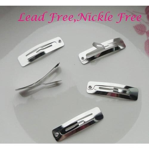 100PCS Silver 4.0cm Plain Rectangle Metal Snap Clip hairpins at lead free nickle free Base hair clips DIY kids hair accessories