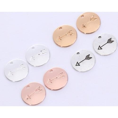 17mm Rose Gold Silver Engraved Arrow Round Coin Pendant Gorgeous Charms Jewelry Making Accessories 50PCS