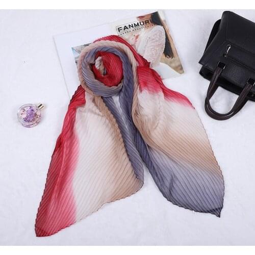 190cm*70cm New Gradient Color Pleated Imitation Silk Scarf Women Multifunctional Beach Shawl Ladies Spring Scarf Wholesale