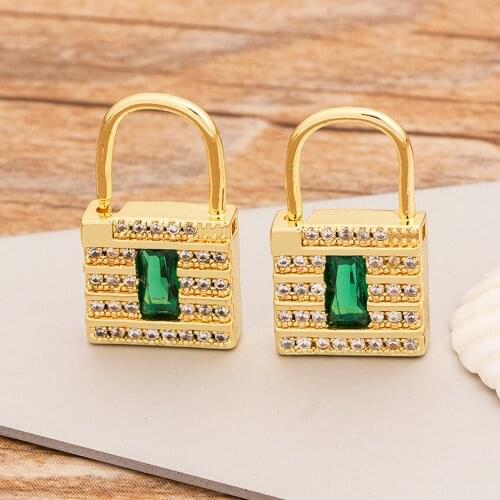 2020 New Trendy Hanging Lock Hook Punk Earrings Cubic Zircon Padlock Charm Drop Dangle Earring For Women Statement Party Jewelry