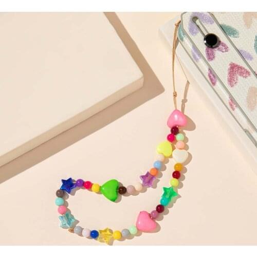 2021 Anti-Lost Mobile Phone Lanyard Bohemia Style Colorful Soft Pottery Rope Cell Phone Lanyard Hanging Cord Fashion Beads Chain