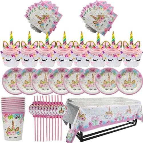 52pcs/pack Unicorn Party Disposable Tableware Set Unicorn Birthday Decorations birthday party decorations for girl party decor