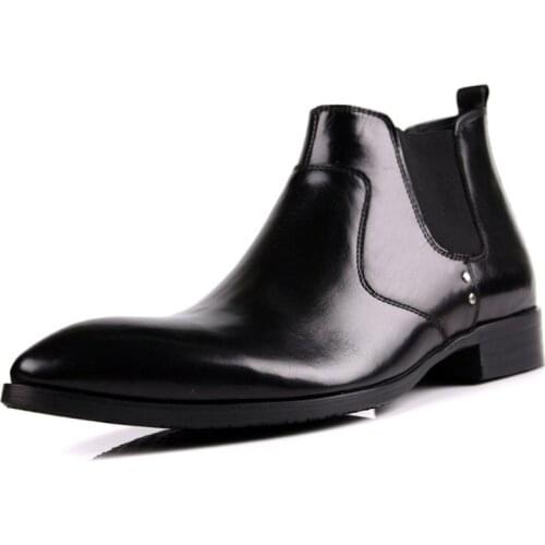 Italy Design Men Chelsea Boots Pointed Toe Knight Luxury Genuine Leather Formal Male Ankle Boots Slip On Business Casual Shoes