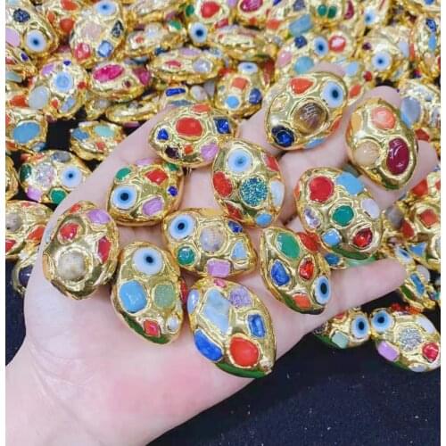 Jewelry Oval Eyes Space Beads , Coloured Gemstone Beads Finding for Bracelet Necklace DIY Making , Copper 10pcs