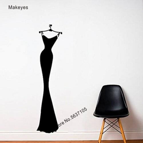 Makeyes Black Dress Wall Stickers Shopping Beauty Wall Decals Fashion Decoration Vinyl Wall Murals Store House Wallpaper Q681