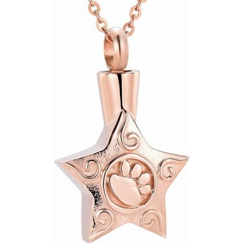 IJD9717 High Polished Stainless Steel Star with Paw Print Cremation Pendant Memorial Jewelry Ashes Holder Urn Keepsake Necklace