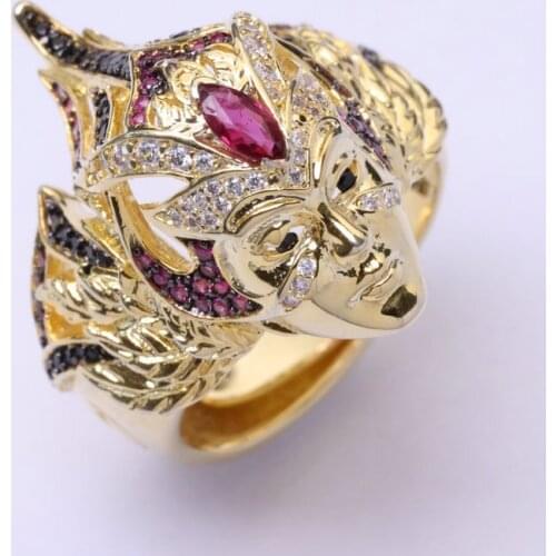 Natural Blue and Red Gemstone Horse eye Goddess Mask Ring Exquisite and Elegant Charming and Individual Ring Wedding Party