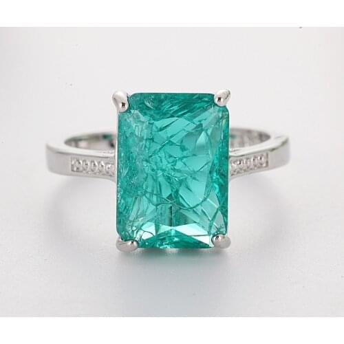 Moda Mujer Green Stone Ring Women Couple Wedding Engagement Silver Color Crystal Rings Princess Luxury Fashion Jewelry Girl Hot