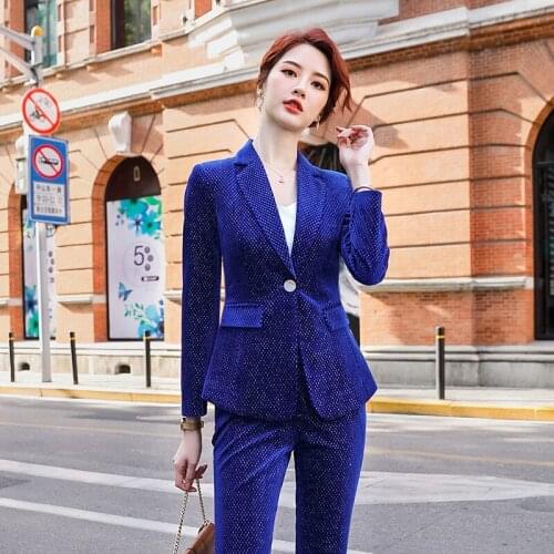 Suit Female 2020 Winter Temperament Office Two Piece Set Full Sleeve Blazer Trousers Interviewee Formal Business Wear