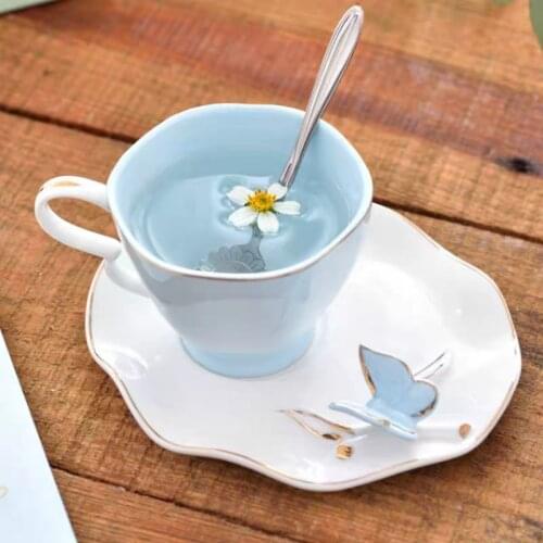 Creative butterfly bird coffee cup and saucer set Home Drinkware 200ml English Afternoon Tea cup saucers Dropshipping Gift