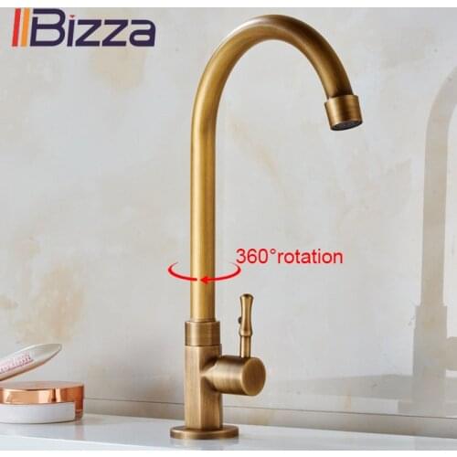 Brass Kitchen Faucet Bronze Antique Finish Single Handle High Quality Retro Only Cold Water Faucets 360 Swivel Basin Sink Tap