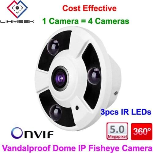 Lihmsek H265 5.0 Megapixel 2591*1920 360 degree wide angle Lens Night Vision IP Network Panoramic Fisheye Camera