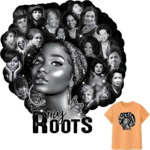 Fashion Black Girl Iron-On Transfers For Clothing A-Level Washable T-Shirt Woman Thermo Adhesive Patches Beautiful Lady Stickers