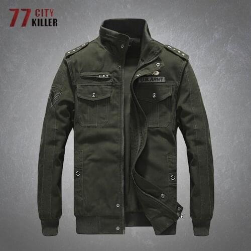 Military Jacket Men Spring Casual Stand Collar Multi-Pockets Cotton Coats Male Army Commute Combat Bomber Tactical Mens Jackets