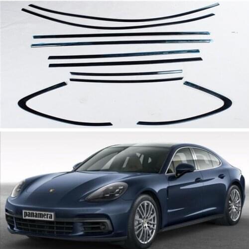 Stainless Steel Car Door Full Window Frame Window Sill Molding Trim Cover For Porsche Panamera 970 971 2010-2021(black silver)