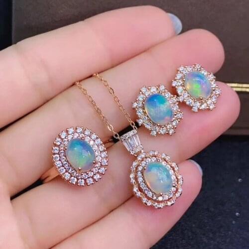 New Coming Natural and Real Opal Set 925 sterling silver Real and Natural Opal Set 1pc Ring,2pcs Earring,1pc Pendant