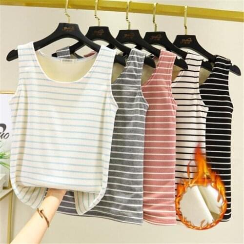 2018 Autumn Winter Camis Women Striped Tank Slim Warm Thicken Velvet Tank Ladies All Match Sleeveless Bottoming Colete Soft Tops