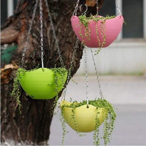 4 pcs Plastic Resin Thickening Bracketplant Flowerpot With Chains Decorative Hanging Basket Flower Pots Gardening Tool p014
