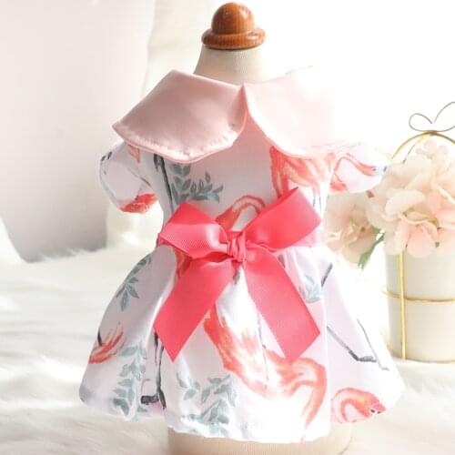 Flamingo Dress Pet Clothing Dogs Princess Skirt Dog Clothes Small Costume French Bulldog Print Cute Summer Girl Boy Collar Perro