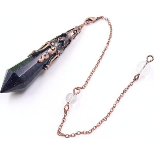 XSM Faceted Hexagonal Crystal Pendulum Pendants Natural Blue Sand Stone Reiki Healing Charms Divination Jewelry Findings 1 Pcs