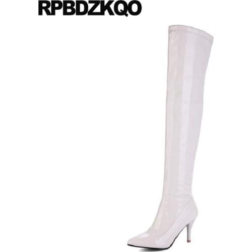 Size 10 43 Stretch Over The Knee Pointed Toe 13 45 Ladies Stiletto Patent Leather High Big Slim Thigh Boots For Plus Women 12 44
